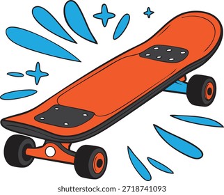 Icono de dibujos animados planos modernos de Longboard con destellos azules