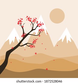 Ilustración moderna en flor de cerezo plano