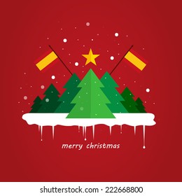 Modern flat Christmas tree background with flag