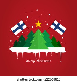 Modern flat Christmas tree background with flag