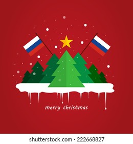 Modern flat Christmas tree background with flag