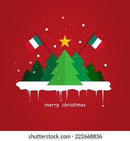 Modern flat Christmas tree background with flag