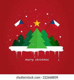 Modern flat Christmas tree background with flag
