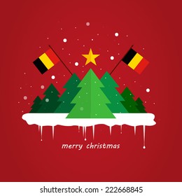 Modern flat Christmas tree background with flag