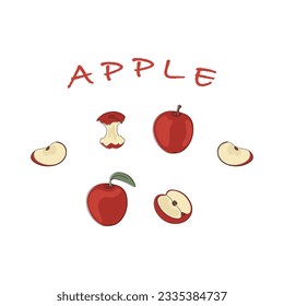 Modern flat closeup of red apple set on white background continuous one art.

