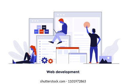 Modern flat color design, Business concept for Web Development, easy to use and highly customizable. Modern vector illustration concept, isolated on white background.