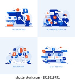 Modern flat color designed concepts icons for Prototyping, Augmented Reality, Innovation and Split testing. Can be used for Web Project , Applications, Infographics and Print design. Vector