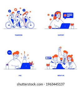 Modern flat color designed concepts of Teamwork, Support, Faq and About us. Can be used for Web Project , Applications, Infographics and Print design. Vector Illustration