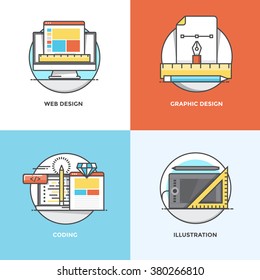 Modern flat color line designed concepts icons for Web Design, Graphic Design, Coding and Illustration. Can be used for Web Project and Applications. Vector Illustration