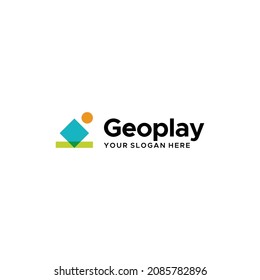 Modern flat colorful GEOPLAY playing logo design