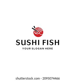 Modern flat colorful SUHI FISH salmon logo design