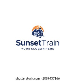 Modern flat colorful SUSNSET TRAIN logo design 