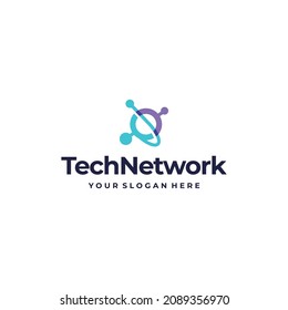 Modern flat colorful TECHNETWORK logo design