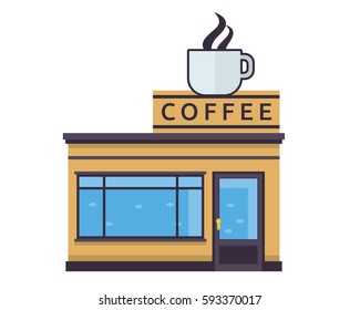 Modern Flat Commercial Restaurant Building Illustration - Coffee Shop
