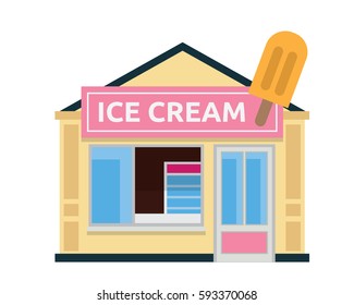 Modern Flat Commercial Restaurant Building Illustration - Ice Cream House
