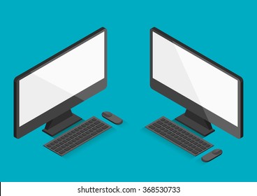modern flat computer desktop isometric 30 degree vector illustration for info graphic design