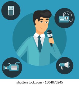 Modern flat concept of journalism press news reporter