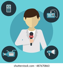 Modern flat concept of journalism press news reporter.