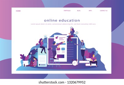 Modern flat concept of online education for website and mobile website. Landing page template. Vector illustration.