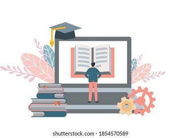 Modern flat concept of Online Education for banner and website. Landing page template. Graduation, e-learning research, college research, back to school concept. Vector illustration.