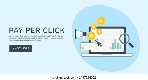 Modern flat concept of Pay per click, Search marketing, PPC analysis, - vector banner with icons