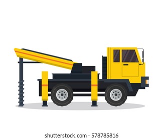 Modern Flat Construction Vehicle Illustration - Hydraulic Crane Truck