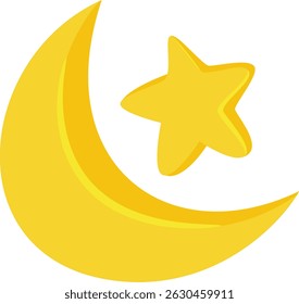 Modern Flat Crescent and Star Decoration Element Graphic Illustration