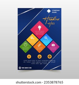 Moderne, dunkelblaue Flyer-Vorlage mit Diagonallinien, kann für Geschäftsdesigns, Präsentationen oder alle geeigneten Designs verwendet werden.