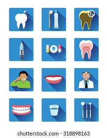 Modern flat dental icons set with long shadow effect