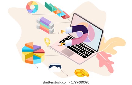 Modern flat design 3d isometric concept of Big Data Analysis for banner and website. Isometric landing page template. Digital information chart and statistic financial budget. Vector illustration.
