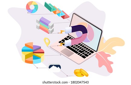 Modern flat design 3d isometric concept of Big Data Analysis for banner and website. Isometric landing page template. Digital information chart and statistic financial budget. Vector illustration.