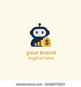 Modern flat design of AI robot holding dollar sign, symbolizing finance automation, robot advisors, or digital money management for fintech and SaaS products.