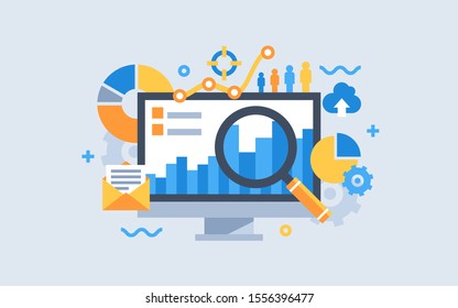 Modern Flat Design For Analysis Website Banner. Vector Illustration Concept For Business Analysis, Market Research, Product Testing, Data Analysis.