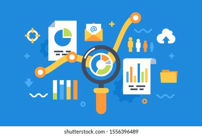 Modern flat design for analysis website banner. Vector illustration concept for business analysis, market research, product testing, data analysis.