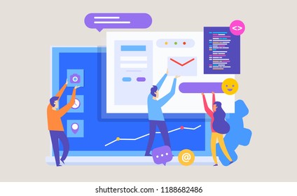 Modern flat design application development concept for e-business, web sites, mobile applications, banners, mobile navigation. Vector illustration
