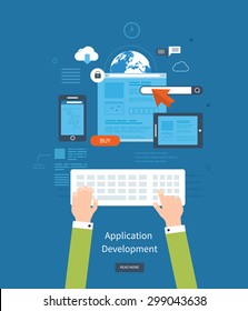 Modern flat design application development concept  for e-business, web sites, mobile applications, banners, corporate brochures. Vector illustration