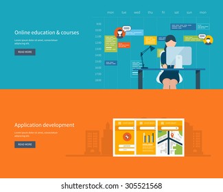Modern flat design application development concept  for e-business, web sites,  banners, mobile navigation. Online education and training courses. Vector illustration