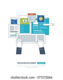 Modern flat design application development concept  for e-business, web sites, mobile applications, banners, corporate brochures. Web application development.  Mobile apps development.