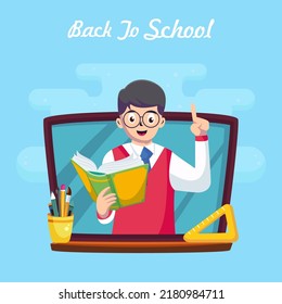 Diseño plano y moderno del concepto de retroceso a la escuela. Plantilla vectorial de estilo plano adecuada para página de aterrizaje web, fondo.