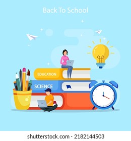 Modern flat design of back to school illustration concept. Flat Style vector template suitable for Web Landing Page, Background.