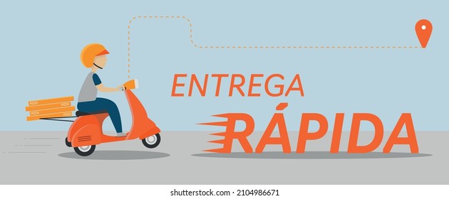 modern flat design banner with delivery man on a motorcycle delivering pizza written in portuguese "fast delivery"
(fast delivery)