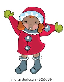 Modern flat design with beautiful african girl wearing santa suit