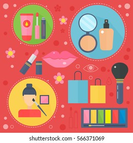 Modern flat design beauty and shopping concept icons. Icons for beauty, shopping, fashion body health care concept