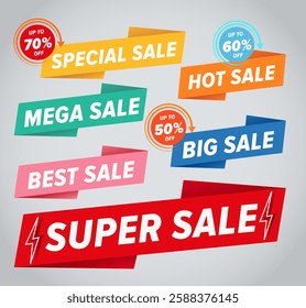 Modern flat design best discount offer banners template. Price deal sale stickers. Black friday special offer tags. All layered and grouped. Vector.