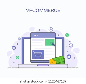 Modern Flat design Business concept for M-Commerce. Modern vector illustration concept, isolated on white background.