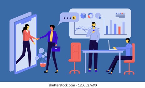 Modern flat design business concept for marketing to use for web design, infographics, landing page, website and mobile, isolated on blue background.