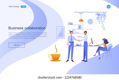 Modern flat design  business concept for website and landing page template., partnership concept, agreement of parties, handshake, signing documents. Vector illustration.