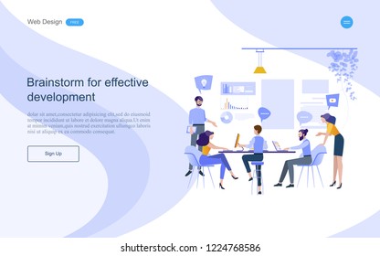 Modern flat design  business concept for teamwork, meeting and brainstorming for website and landing page template. Vector illustration.