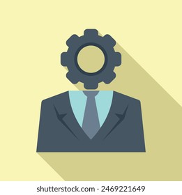 Modern flat design business innovation concept icon with gear, head, and cog representing creativity, problem solving, strategic thinking, and human ingenuity in vector graphic artwork