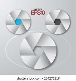 Modern flat design camera diaphragm with drop shadows . Vector icon set